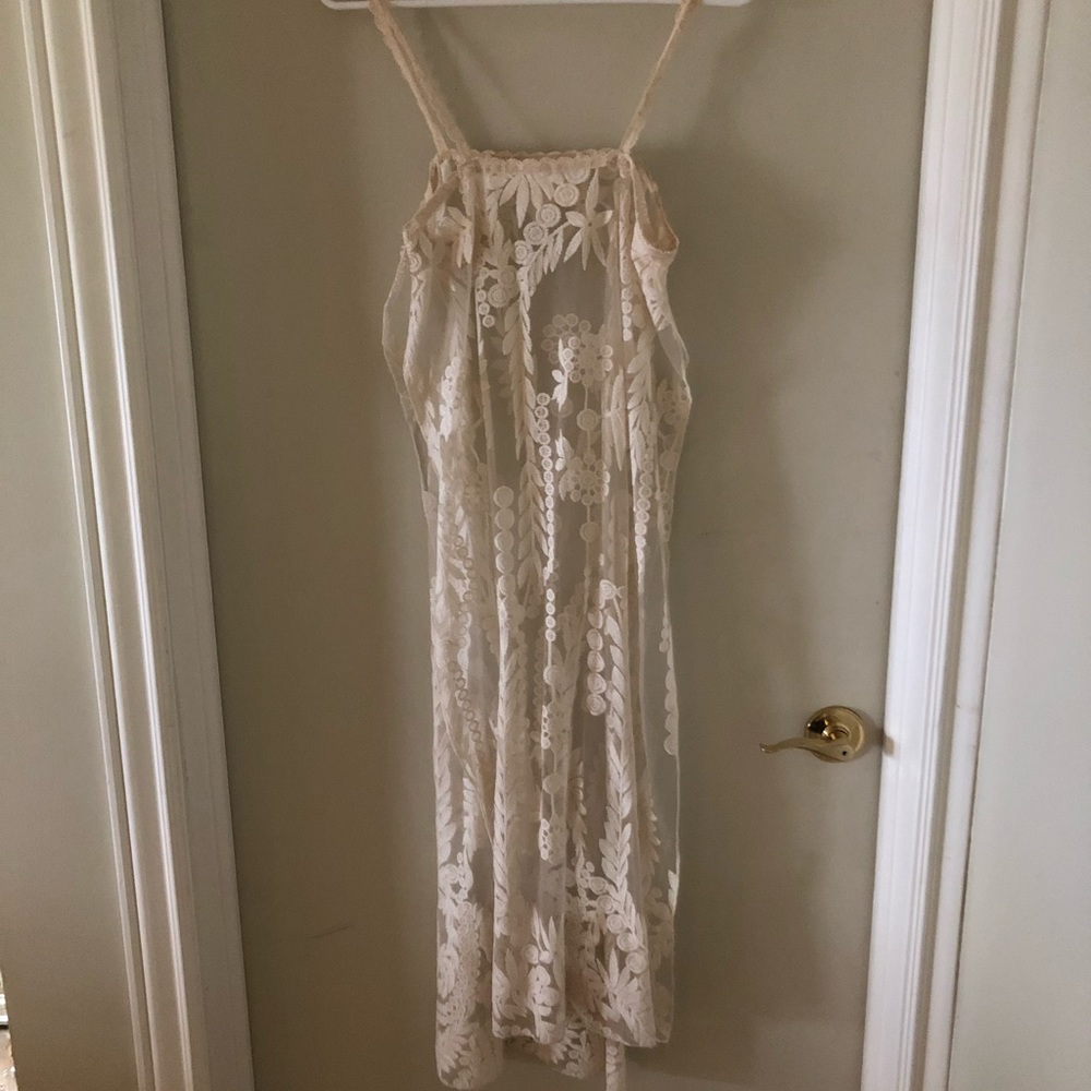 Sheer lace slit cover up dress